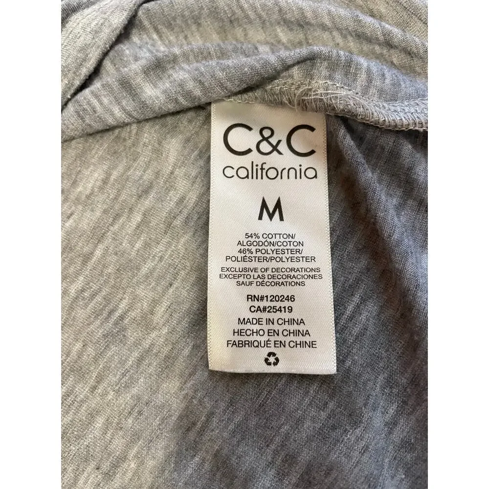 C&C California Heather Gray Palm Tree Cap Sleeve Relaxed Surf Tee Medium - Picture 8 of 9